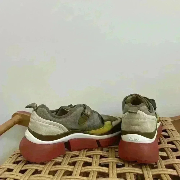 Chloé Sonnie Color Block Leather made in Italy Sneakers Olive green 36 luxury - Picture 4 of 14